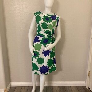 Diane Von Furstenberg 100% Silk Della Green Large Paper Buds Dress Size Large